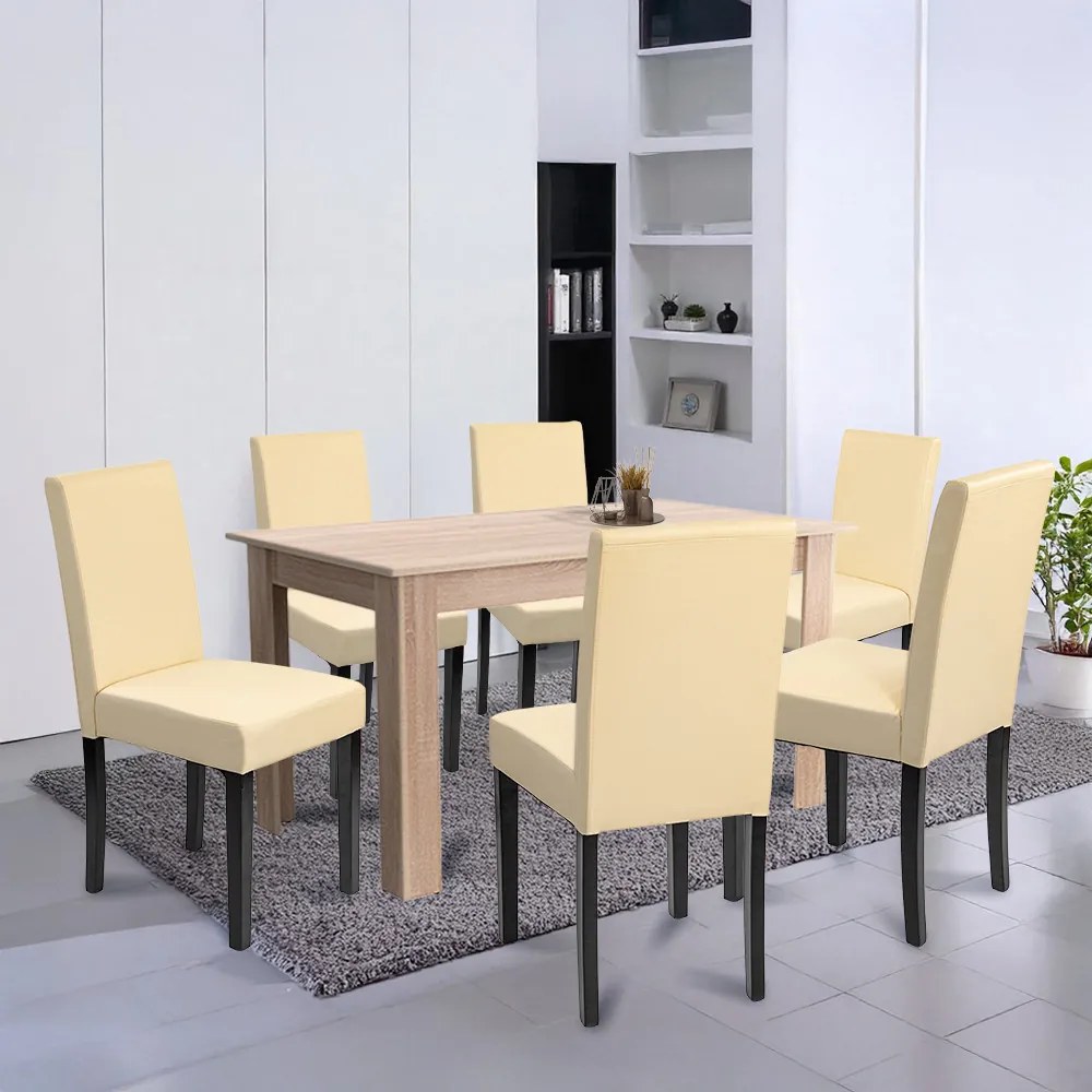 Set de masă Leon 6+1 stejar Sonoma-bej