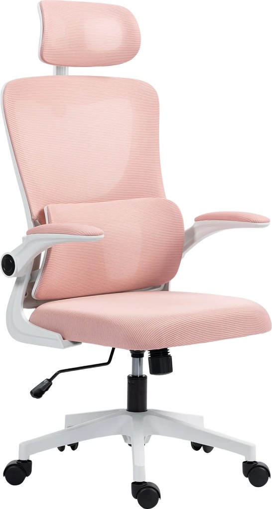 Vinsetto Scaun de Birou Ergonomic cu Tetieră Detașabilă Roz | Aosom Romania