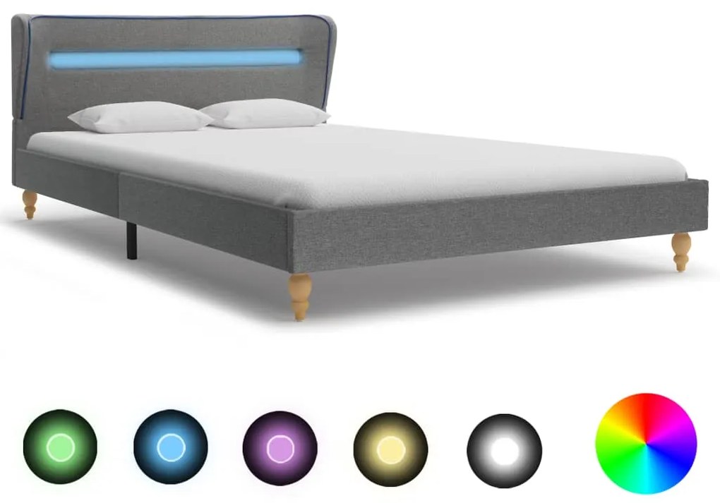 280599 vidaXL Cadru pat cu LED-uri, gri deschis, 140x200 cm, material textil