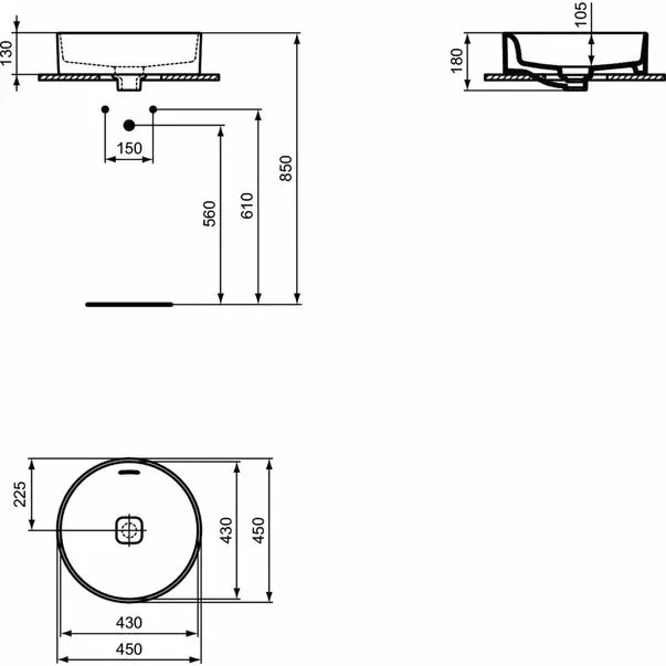 Lavoar pe blat Ideal Standard Strada II rotund 38 cm