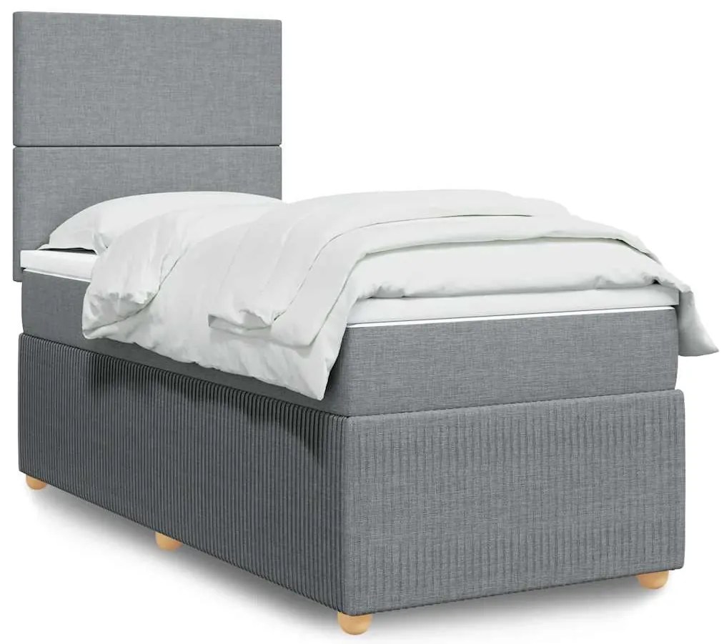 vidaXL Pat box spring cu saltea, gri deschis, 90x190 cm, textil