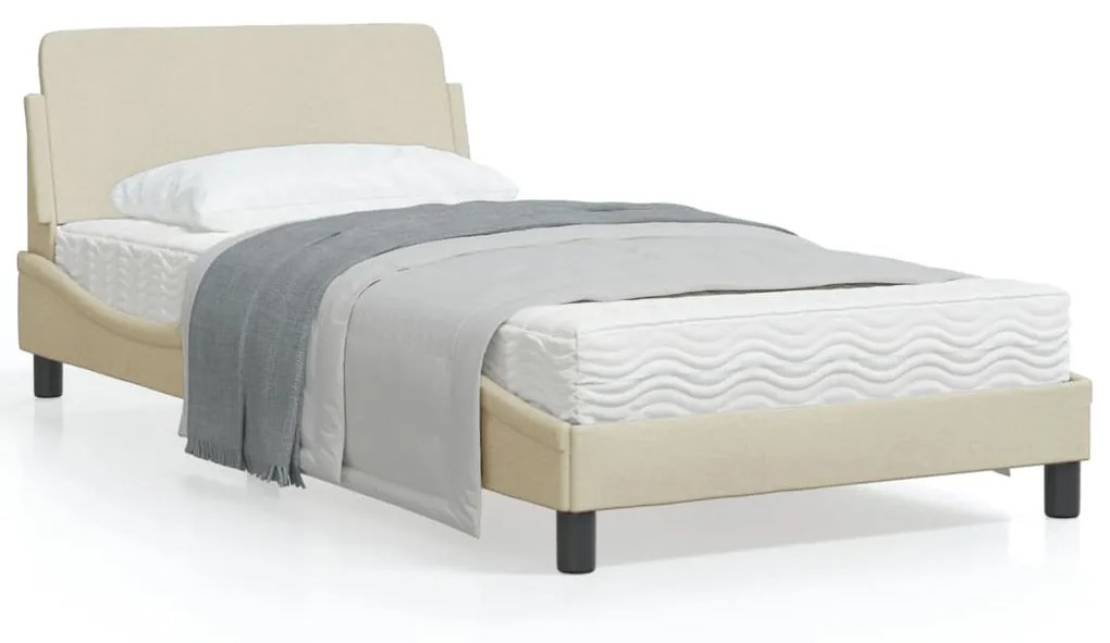 373130 vidaXL Cadru de pat cu tăblie, crem, 100x200 cm, textil