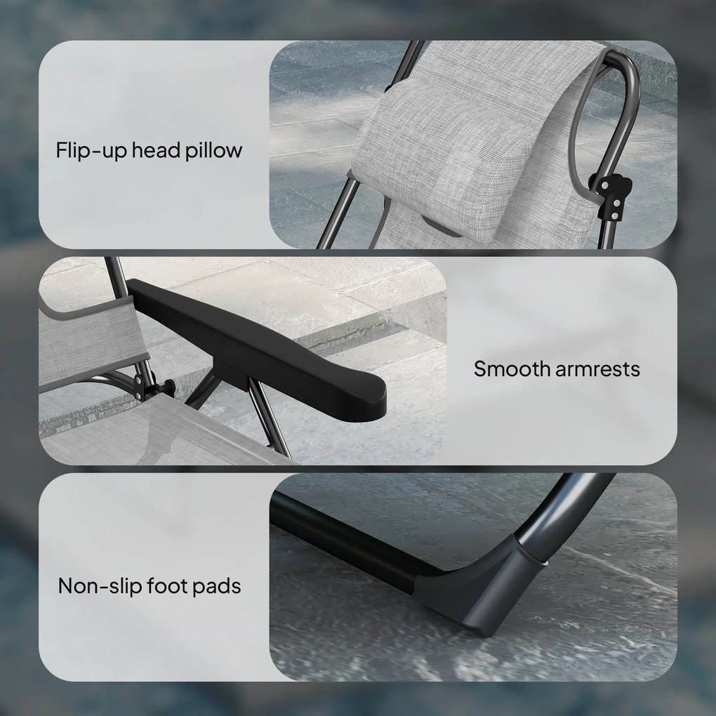 Outsunny Șezlong Pliabil Spătar Reglabil Decupaj pentru Citit Pernă pentru Cap și Brațe Sarcină 120 kg 145x72x89 cm Gri închis | Aosom Romania