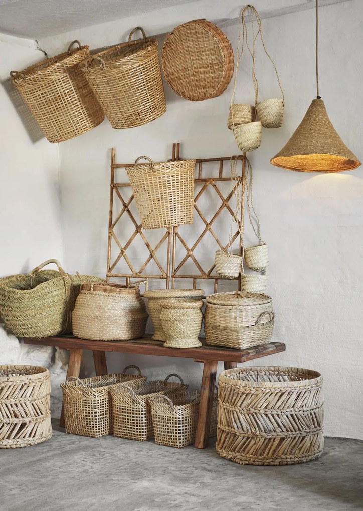 Set 3 tăvi rotunde din rattan împletit manual, D31–40 cm, „Raya"