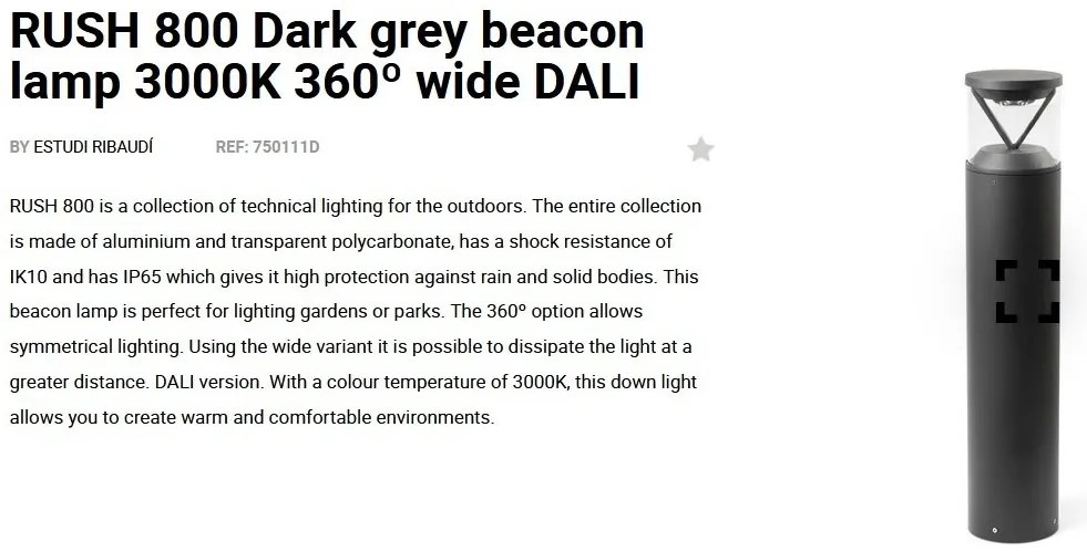 Stalp LED iluminat exterior simetric 360º wide IP65 RUSH 80cm 3000K DALI