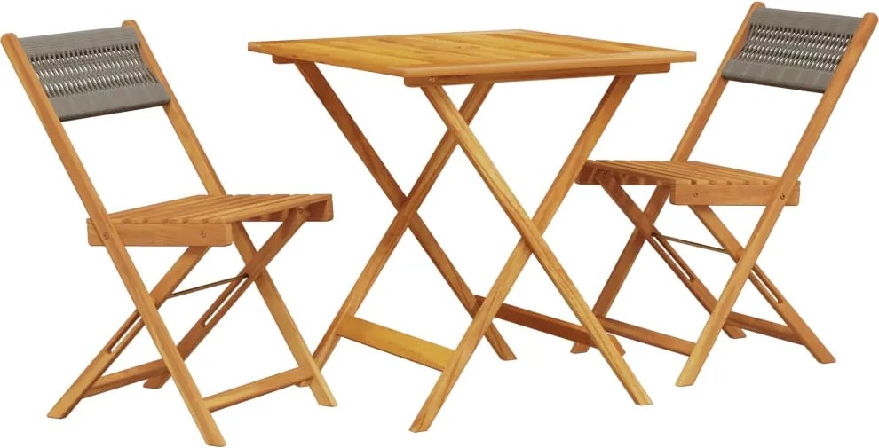 vidaXL Set mobilier bistro, 3 piese, gri, polipropilenă și lemn masiv
