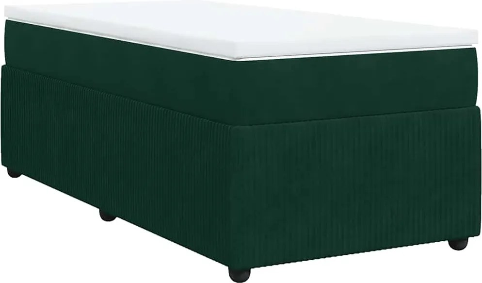 vidaXL Pat box spring cu saltea, verde închis, 90x200 cm, catifea