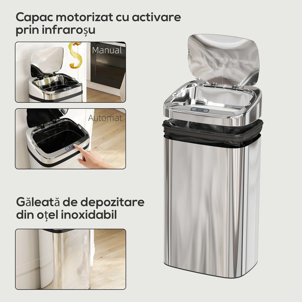 HOMCOM Cos de gunoi cu senzor 30L inox elegant | Aosom Romania