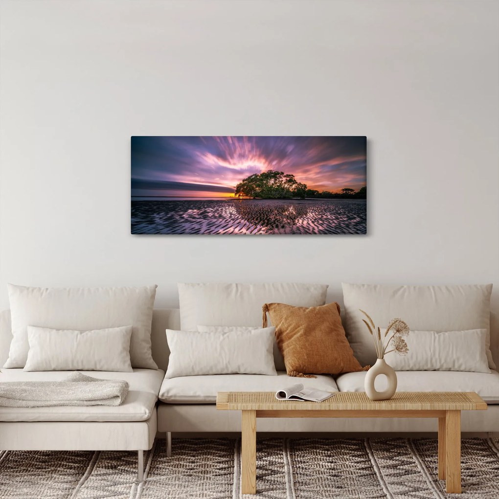 Tablou cu plajă în apus de soare (120x50 cm)