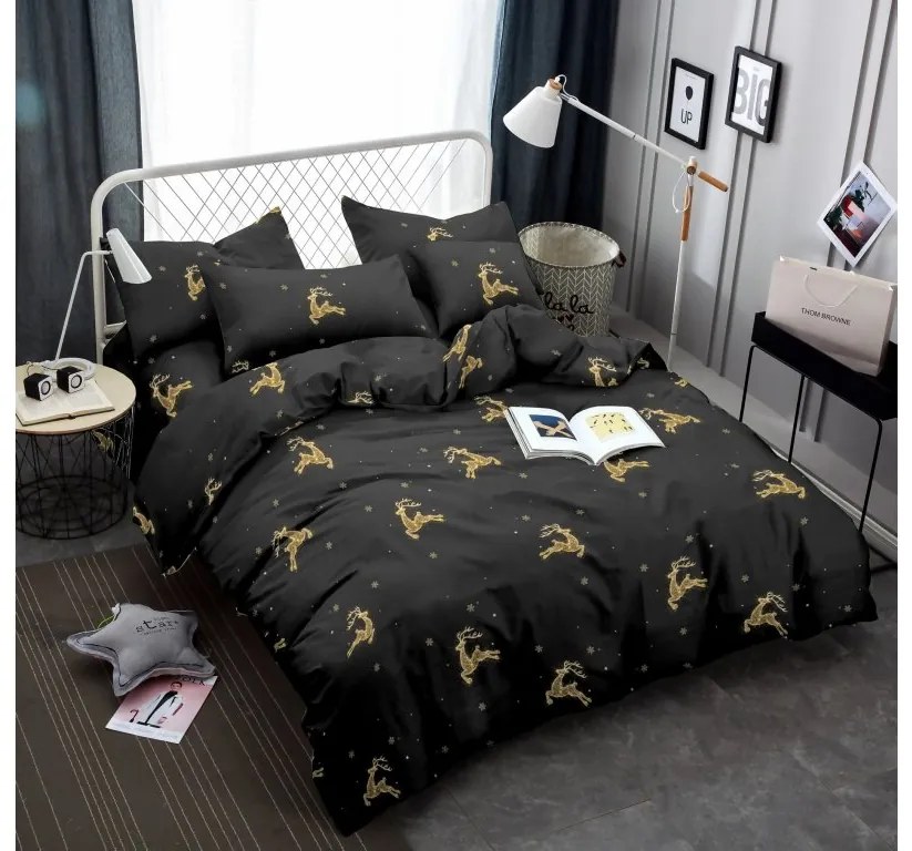 Lenjerie de pat din microfibra GOLDEN DEER neagra + cearsaf microplus SOFT 90x200 cm mentol