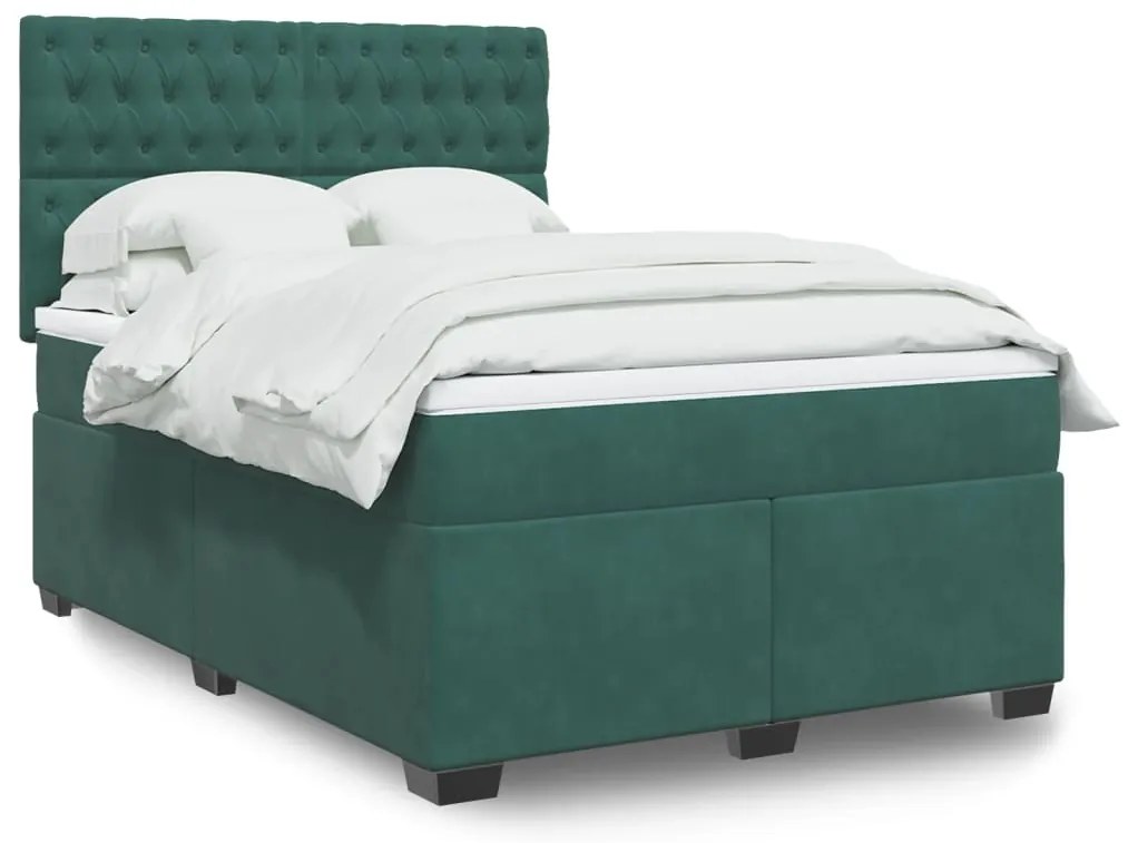 vidaXL Pat box spring cu saltea, verde închis, 160x200 cm, catifea