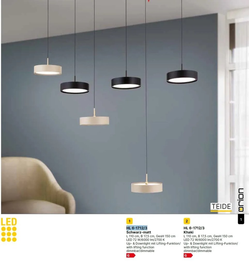 Lustra LED suspendata iluminat ambiental TEIDE negru