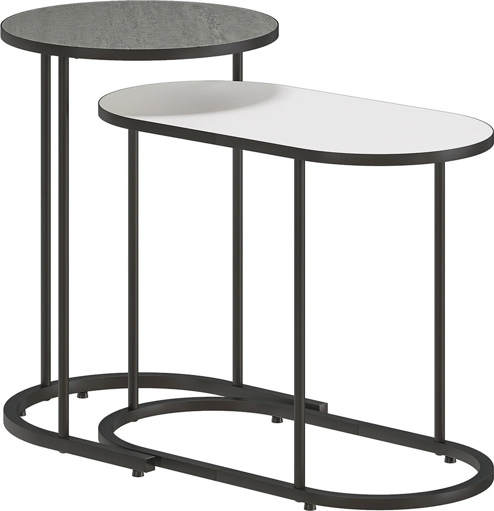 HOMCOM Set 2 Măsuțe de Cafea Suprapuse cu Cadru Metalic pentru Sufragerie și Birou, Gri și Alb | Aosom Romania
