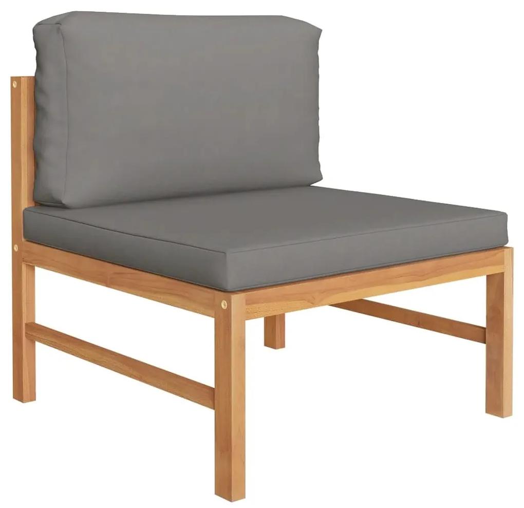 Set mobilier gradina cu perne gri, 6 piese, lemn masiv de tec Gri, colt + 3x mijloc + suport pentru picioare + masa, 1