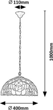Brilagi - Candelabru Tiffany GARLAN cu vitralii, suspendat pe lanț, 2xE27/60W/230V