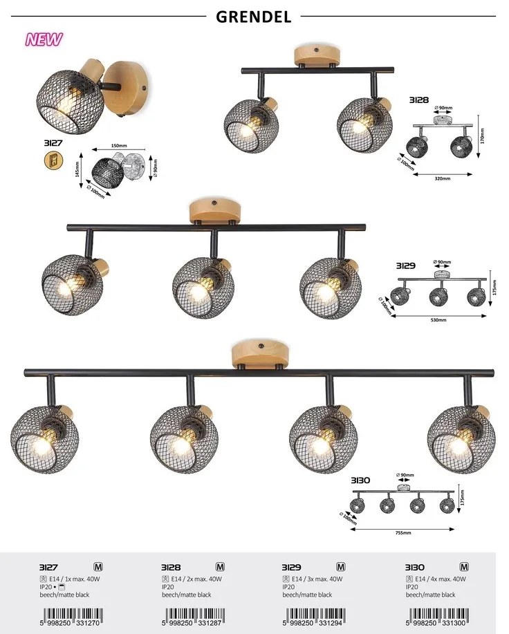 Lustra aplicata 2l design industrial Grendel negru