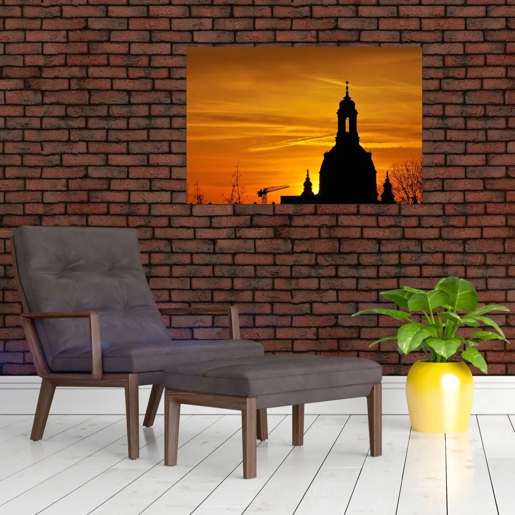 Tablou cu biserică în apus de soare (90x60 cm)