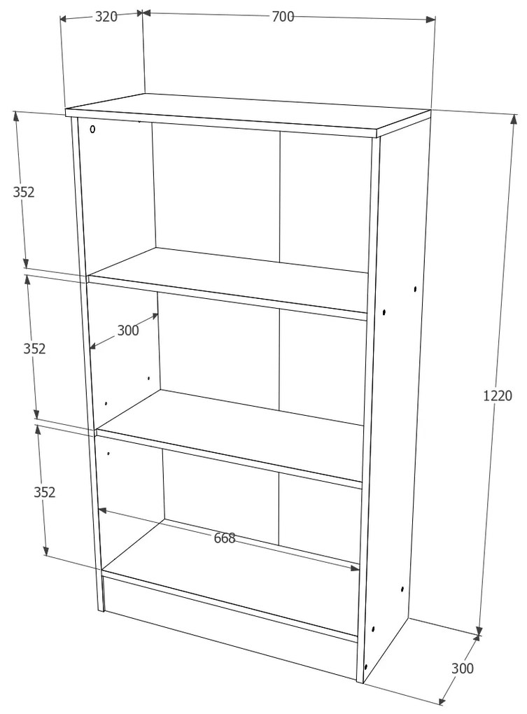 Biblioteca Flint, 2 Polite, Stejar Sonoma, 70 x 32 x 122 cm