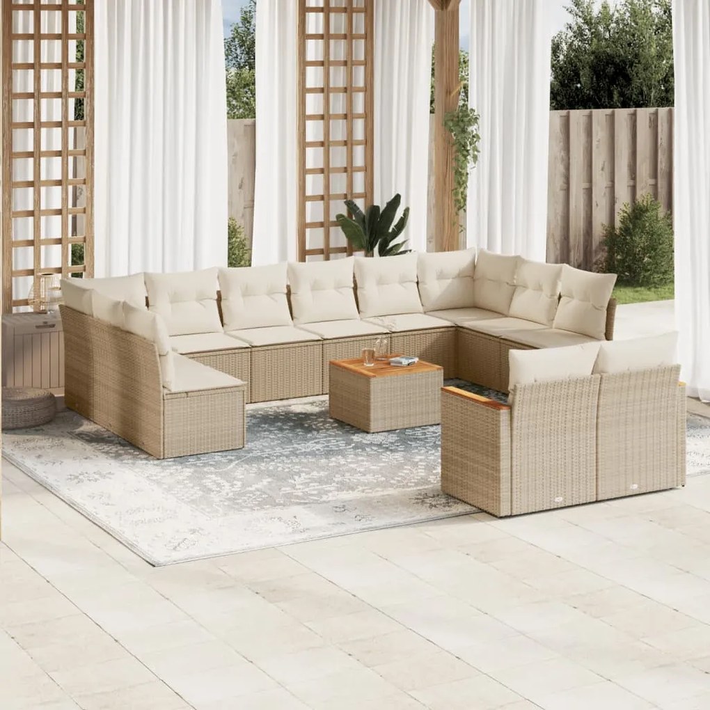 vidaXL Set canapele de grădină, 13 piese, cu perne, bej, poliratan