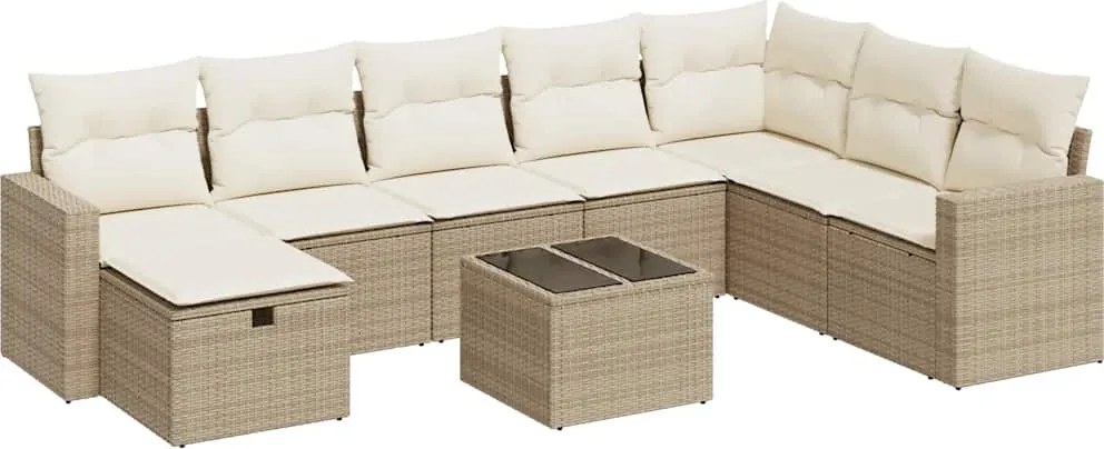 vidaXL Set canapele de grădină, 9 piese, cu perne, bej, poliratan