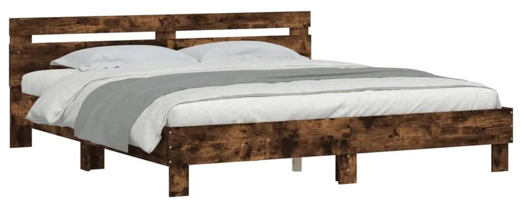 3207396 vidaXL Cadru de pat cu tăblie stejar fumuriu 200x200 cm lemn prelucrat