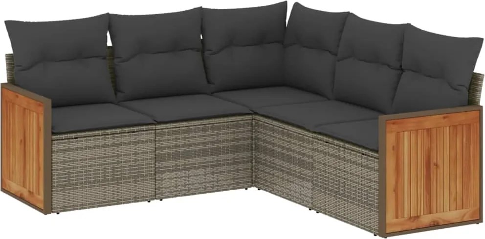 vidaXL Set canapea de grădină cu perne, 5 piese, gri, poliratan