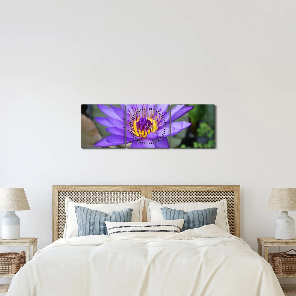Tablou - Floare violet (cu ceas) (90x30 cm)