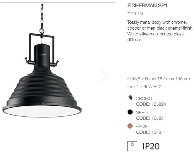Pendul design Industrial Style FISHERMAN SP1 negru 125831