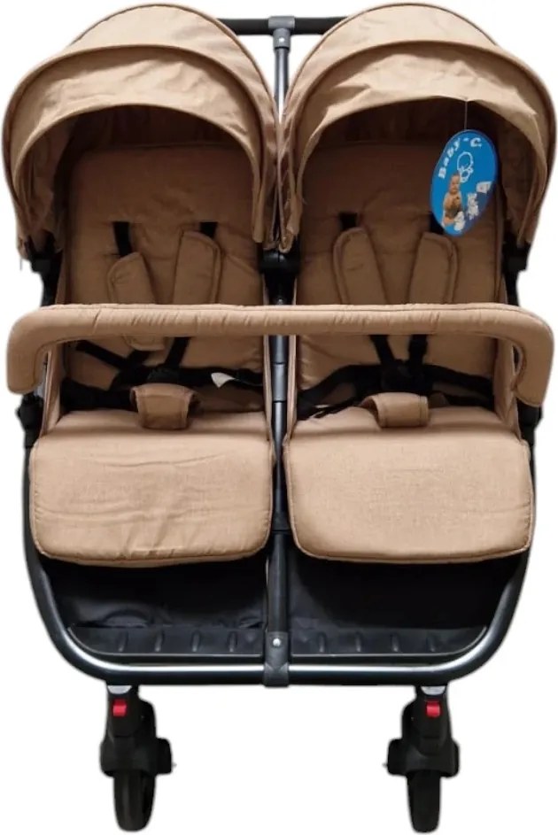 Carucior nou nascuti 2 in 1 pentru gemeni BABY CARE™ PRO P798, Cadru aluminiu, Spatar reglabil in 5 trepte, Amortizoare, Frana picior, Pliabil, Maron