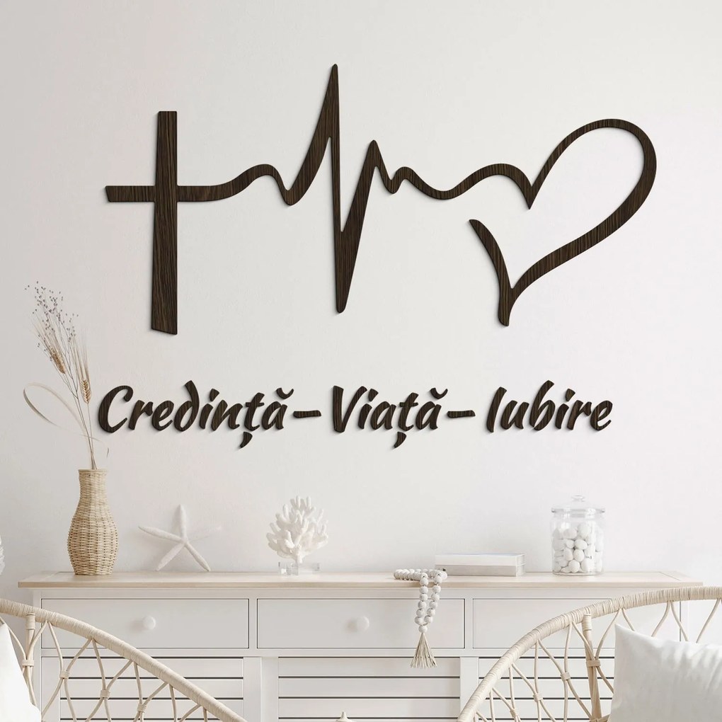 DUBLEZ | Decorațiune din lemn pentru perete - Credință, Viață, Iubire