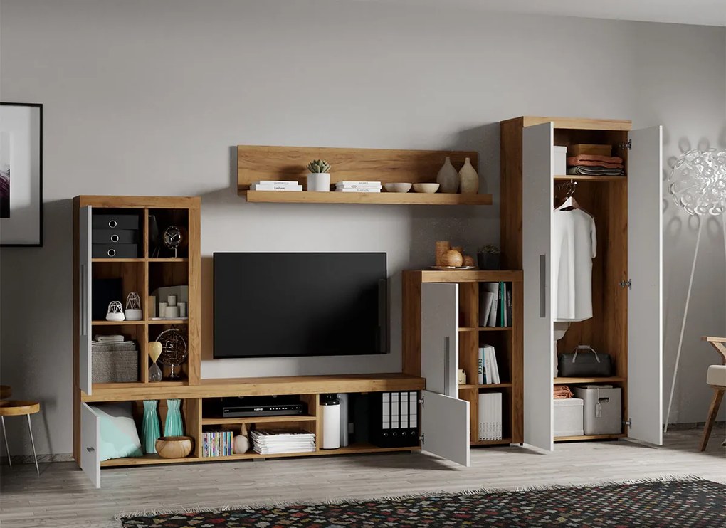 Set Mobila Living Golden Oak Alb / Stejar Auriu C05