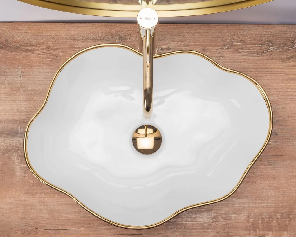Lavoar Pearl Gold Edge ceramica sanitara alb – 51,5 cm