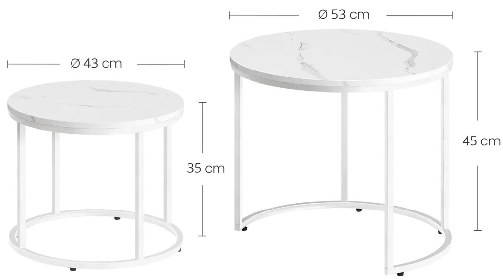 Set de mese de cafea MARLON 2 buc, decor marmura alba