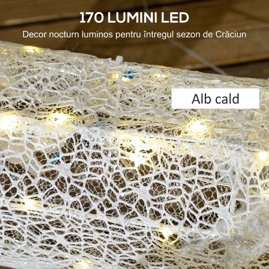 Outsunny Ren de Crăciun Iluminat Con Slitta Con 170 Led, Alb E Roșu | Aosom Romania