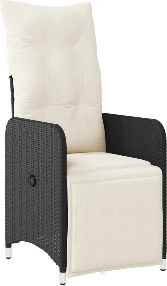 vidaXL Scaun de grădină rabatabil cu perne, negru, poliratan