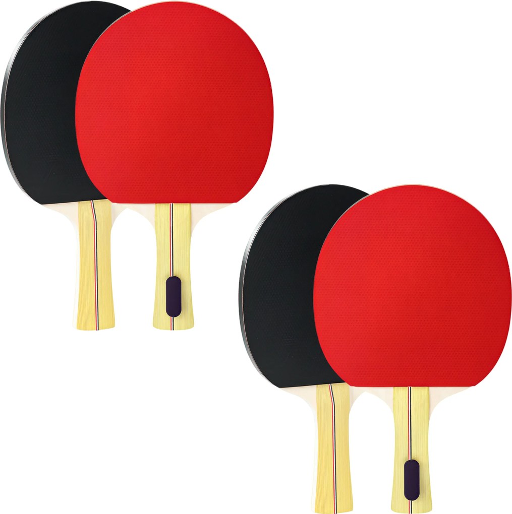 SPORTNOW Set 4 Palete Ping Pong și 8 Mingi cu Husă Roșu și Negru | Aosom Romania