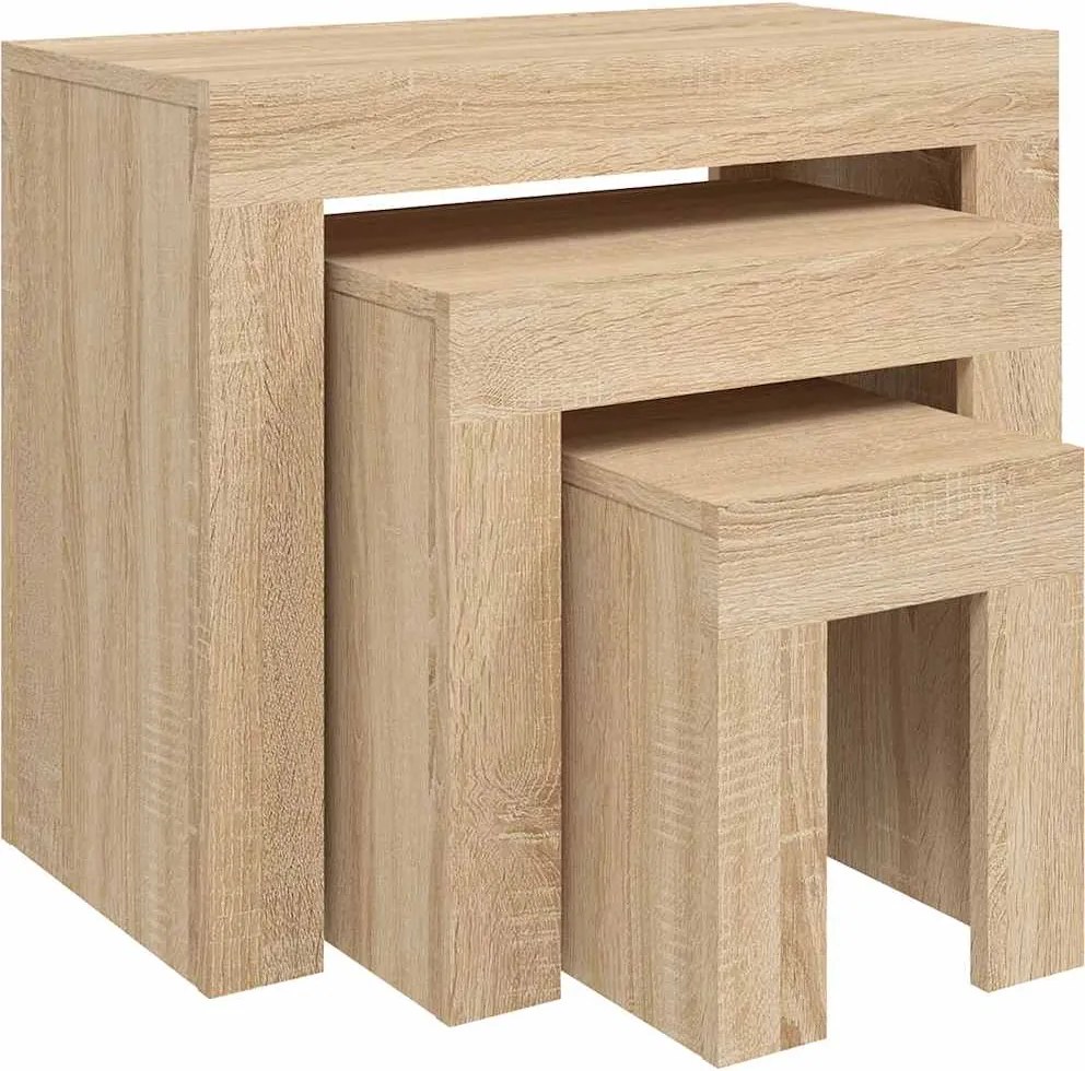 vidaXL Mese suprapuse de cafea, 3 buc, stejar sonoma, lemn prelucrat