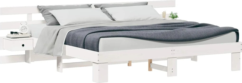 vidaXL Cadru de pat cu headboard Alb 200 x 200 cm Lemn de pin masiv