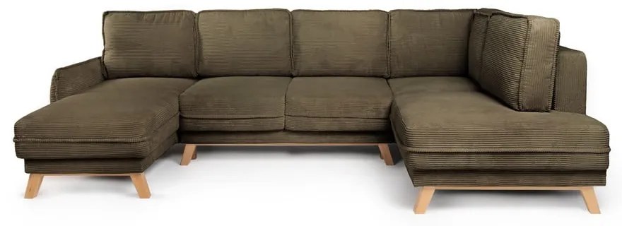 Colțar verde extensibil cu tapițerie din catifea reiată (cu colț pe partea dreaptă/în formă de "U") Tori – Bonami Selection