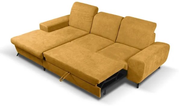 Colțar tapițat ALTA, extensibil, în L, cu spațiu de depozitare, cu latura pe stânga, galben