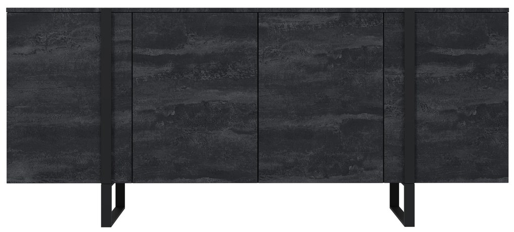 Comodă Verica 200 cm cu patru uși - beton negru / picioare negre