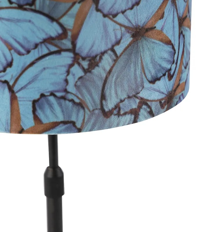 Lampă de masă neagră cu abajur din catifea cu fluturi aurii 25 cm - Parte