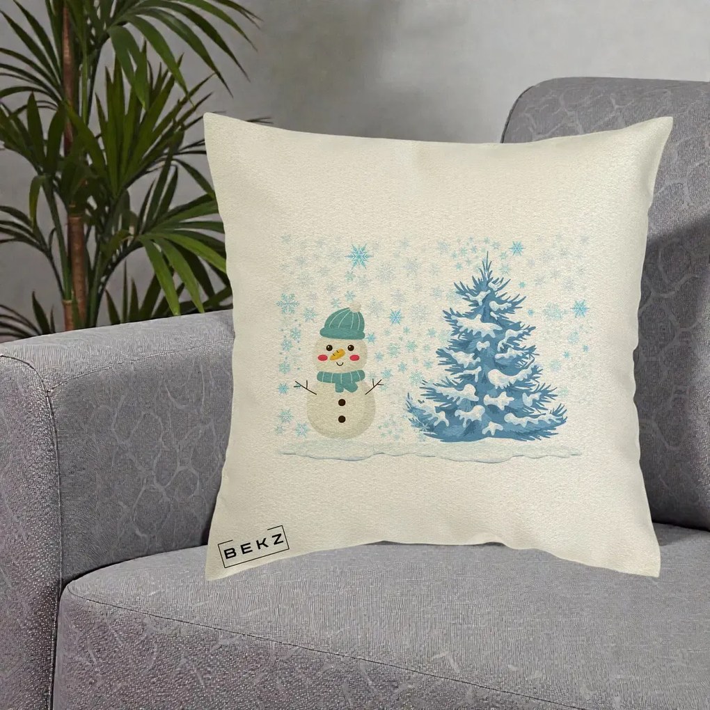 Perna Decorativa Om de Zapada si Brad Craciun, 40x40 cm, Ecru, Husa Detasabila, Perna Inclusa, BEKZ®