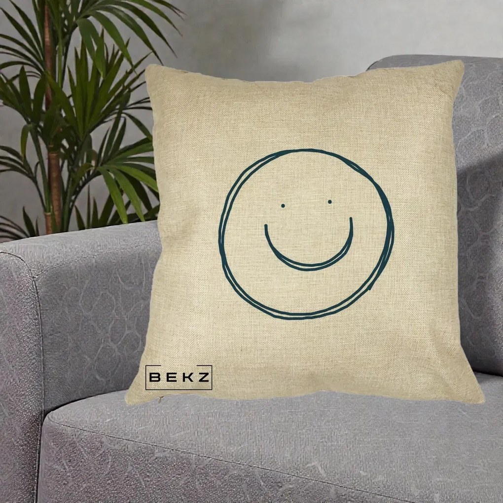Perna Decorativa Smile Desen Minimalist, 40x40 cm, Crem, Husa Detasabila, Perna Inclusa, BEKZ®