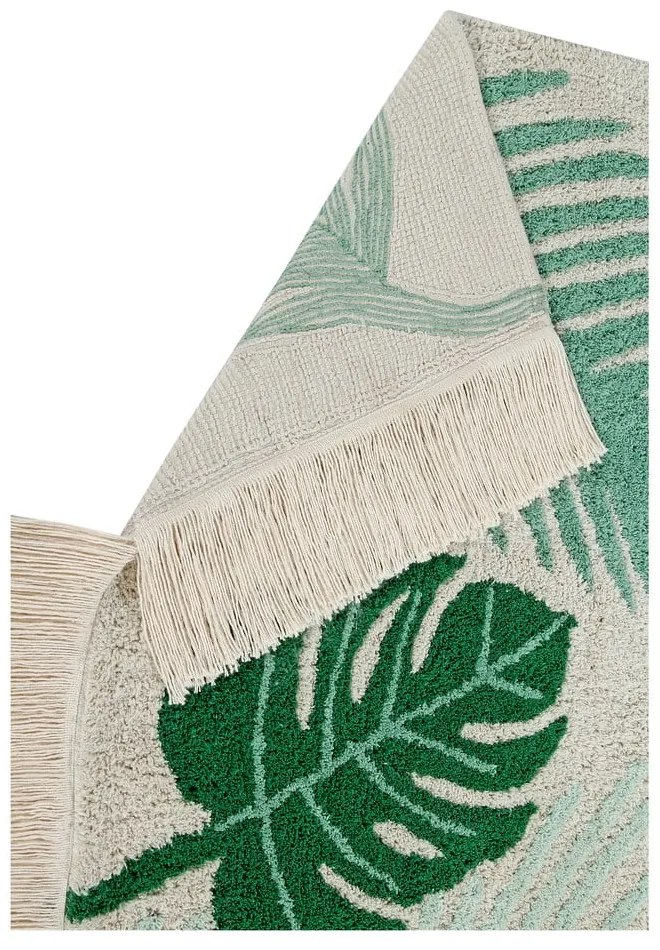 Covor pentru copii verde/crem lavabil/țesut manual din bumbac 140x200 cm Tropical Green – Lorena Canals