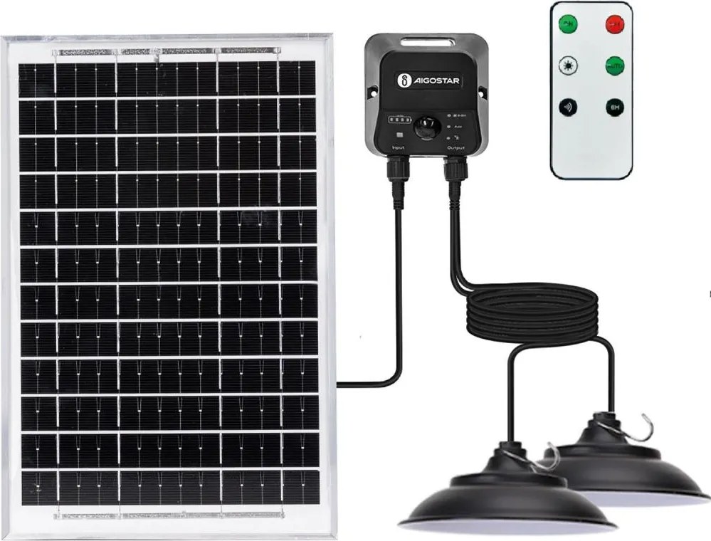 Aigostar - Lustră solară LED cu senzor, 2xLED/35W/12V baterie 6000mAh, 6500K (alb rece), diam.15cm + telecomandă