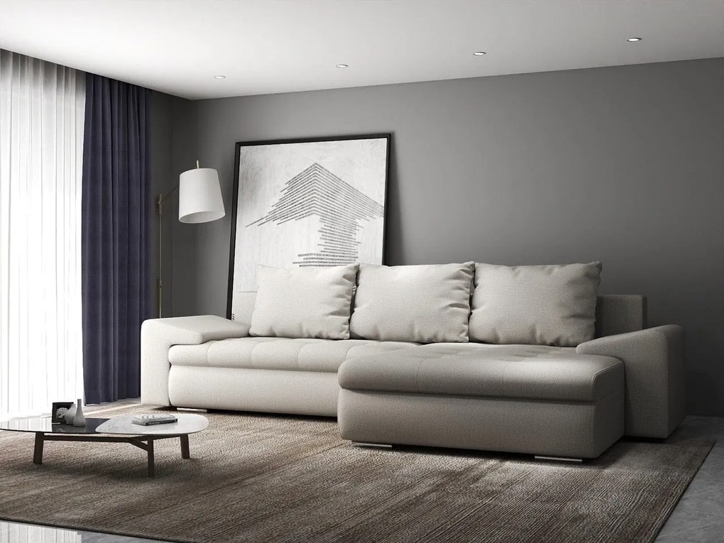 Colțar extensibil dumonde cu ladă de depozitare si sezut confortabil din spuma high-density, Leonardo Enjoy Bej 260x185 cm II