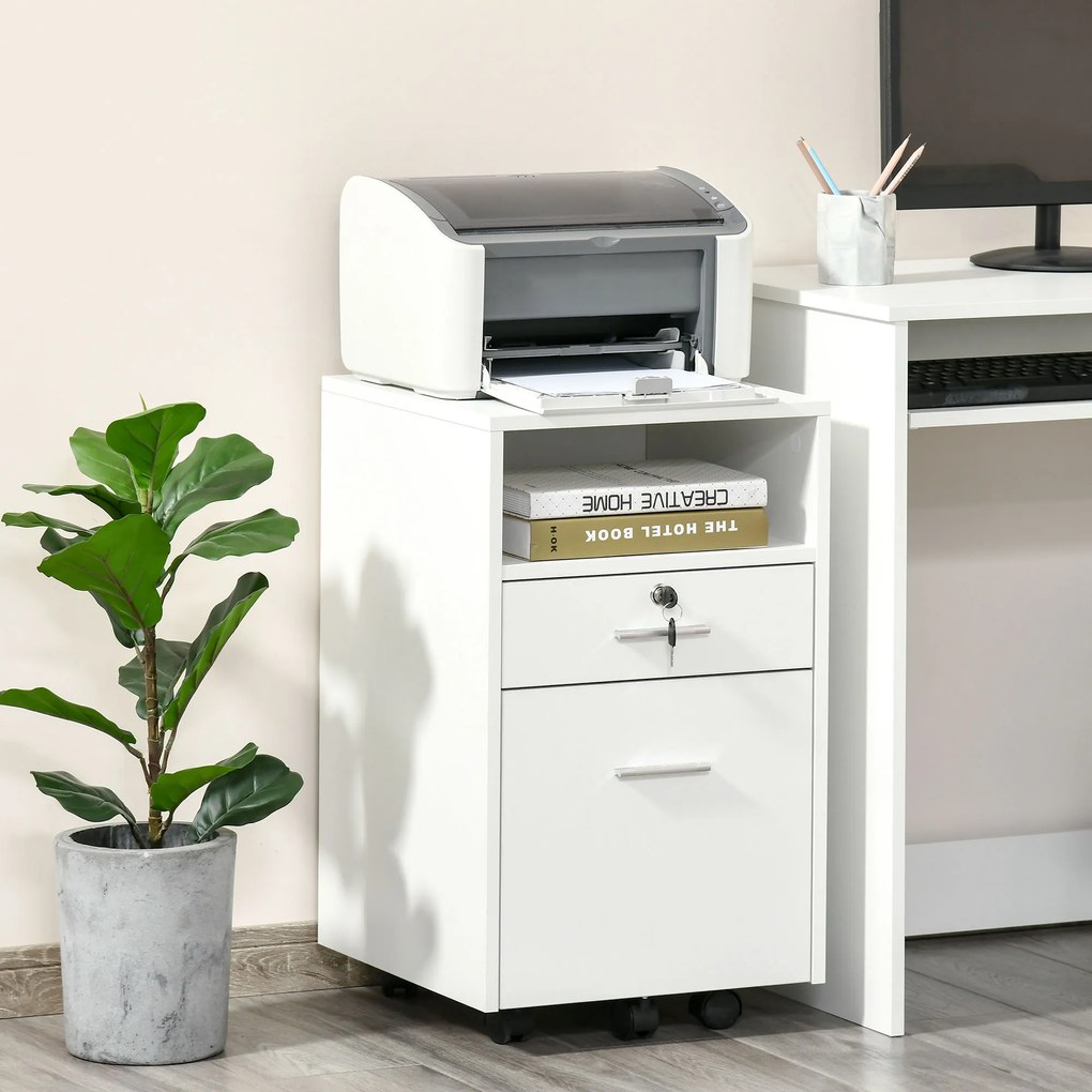 Vinsetto Dulap cu Sertare Blocabile, 2 Chei Incluse, cu 5 roti cu rotatie la 360°, Spațiu Optimizat, Alb | Aosom Romania