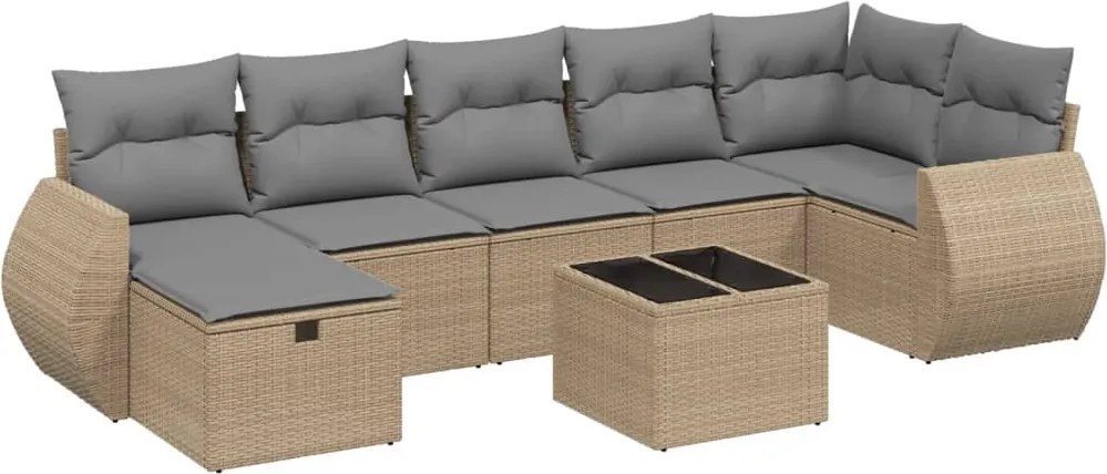 vidaXL Set canapele de grădină, 8 piese, cu perne, bej, poliratan