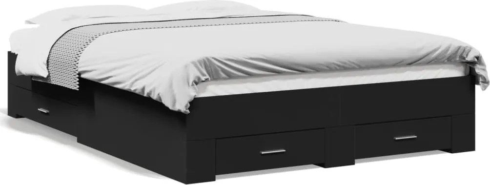 vidaXL Cadru de pat cu sertare, negru, 135x190 cm, lemn prelucrat